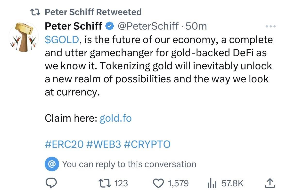 Peter Schiff bị hack Twitter để shill token...GOLD