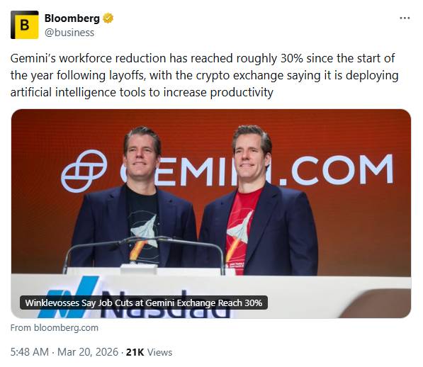 Crypto.com và Gemini đồng loạt cắt giảm nhân sự, làn sóng AI hóa lan rộng trong toàn ngành crypto插图2