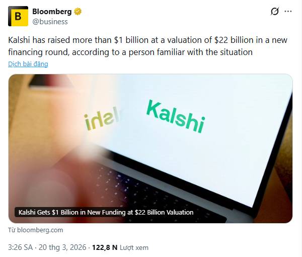 Kalshi huy động hơn 1 tỷ USD trong vòng gọi vốn mới, định giá tăng vọt lên 22 tỷ USD插图1