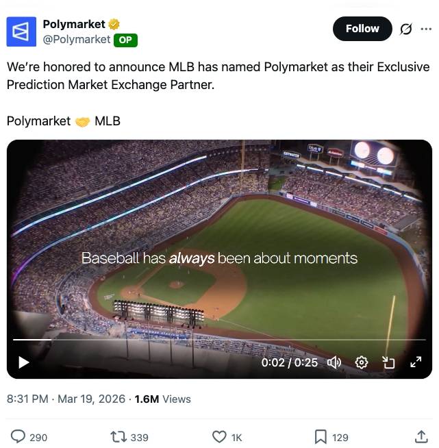 MLB bắt tay Polymarket, phối hợp CFTC siết chặt giám sát thị trường dự đoán插图1 MLB bắt tay Polymarket, phối hợp CFTC siết chặt giám sát thị trường dự đoán插图1