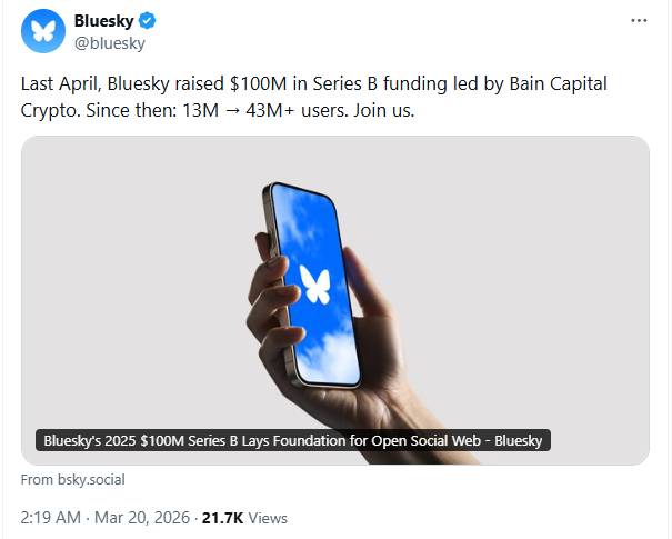 Bluesky công bố gọi vốn 100 triệu USD vòng Series B sau khi thay CEO mới插图1 Bluesky công bố gọi vốn 100 triệu USD vòng Series B sau khi thay CEO mới插图1