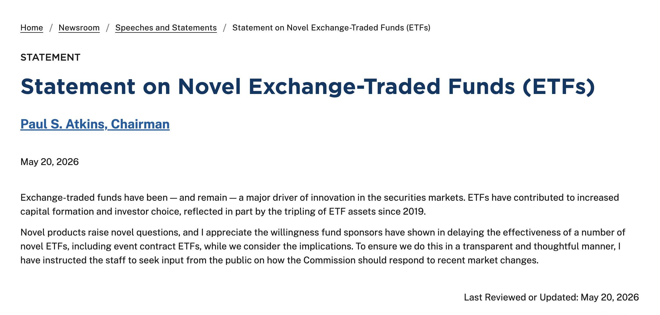 SEC đánh giá lại tác động của ETF prediction market, bắt đầu lấy ý kiến công khai插图1