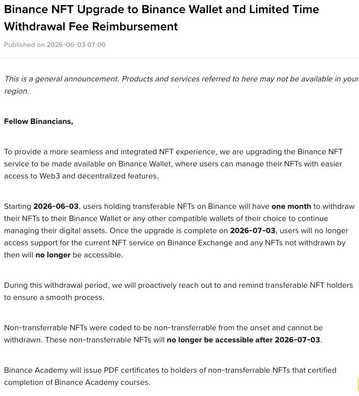 Binance khai tử NFT marketplace, người dùng nên rút tài sản trước tháng 7插图1