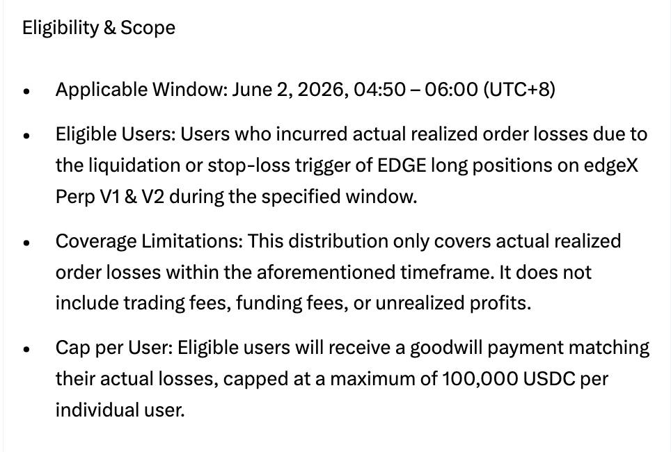 edgeX công bố bồi thường sau cú sập 71% của EDGE, treo thưởng 200.000 USDC truy tìm thủ phạm插图3