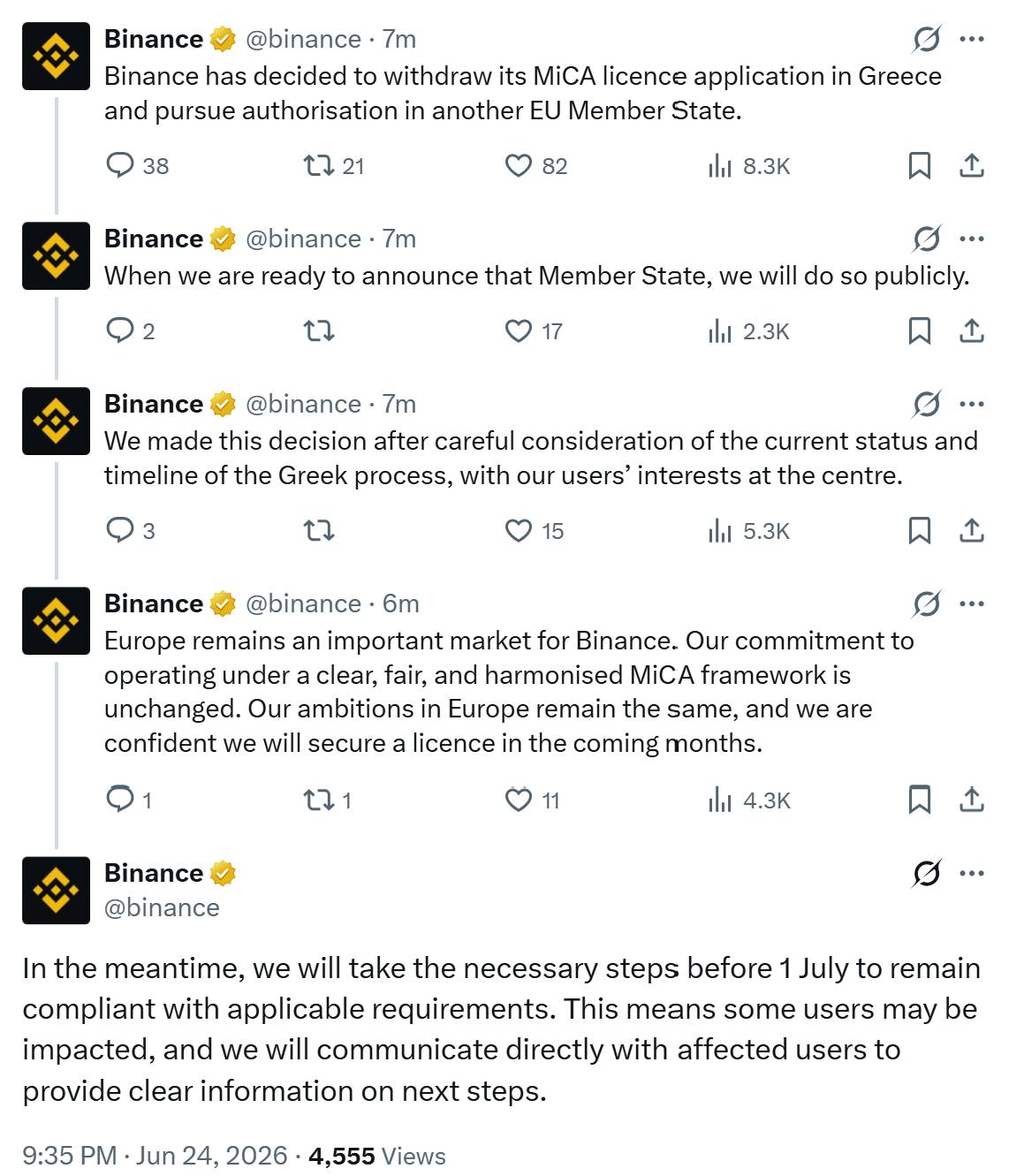 Binance tuyên bố không rời châu Âu dù gặp khó với giấy phép MiCA插图1
