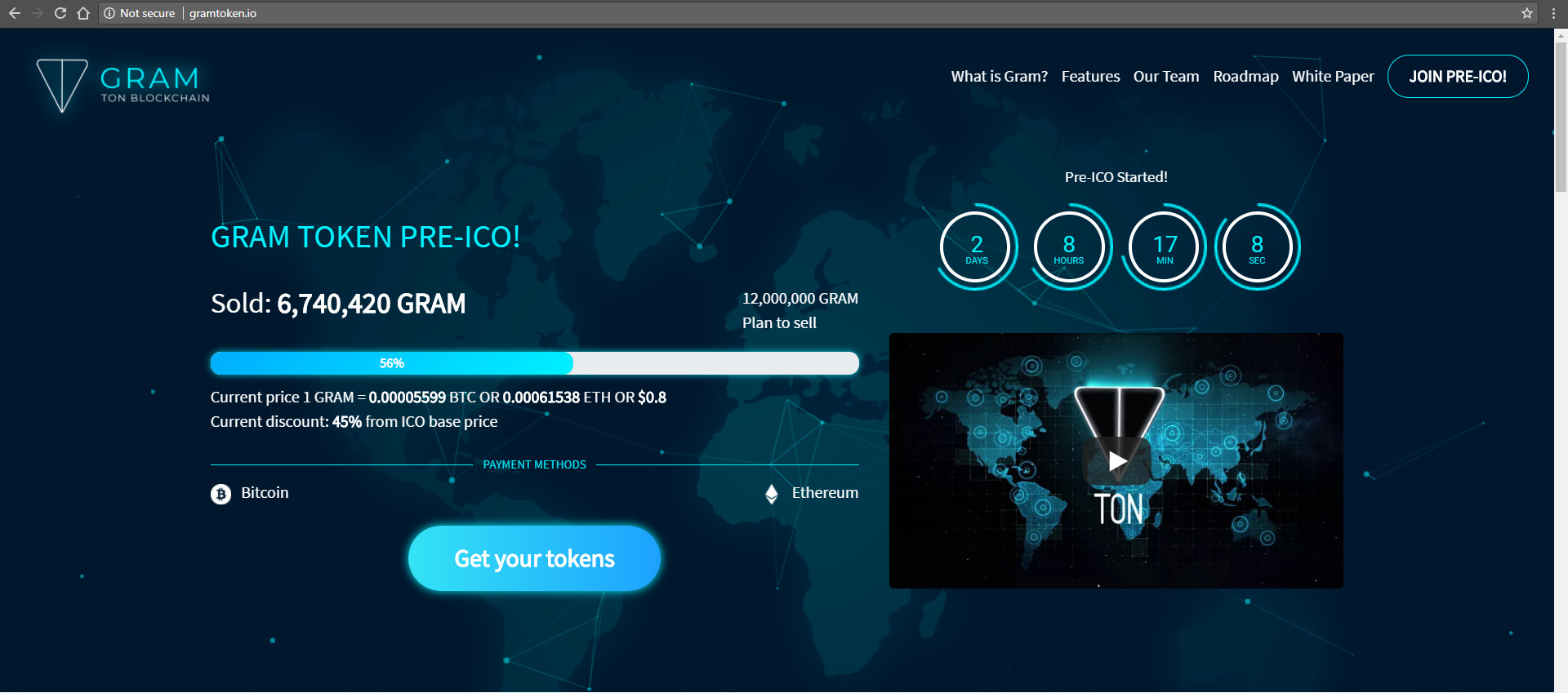 Khi truy cập trang Gramtoken.io, bạn sẽ không thể thấy được giao diện thế này nữa. Hình ảnh từ traderviet.com