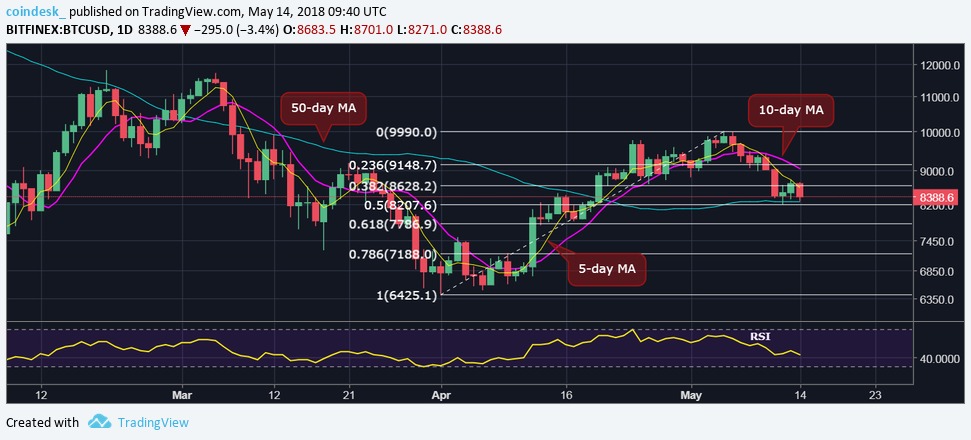 Bitcoin chạm đáy của 3 tuần, đứng trước nguy cơ giảm xuống thấp hơn $8,000